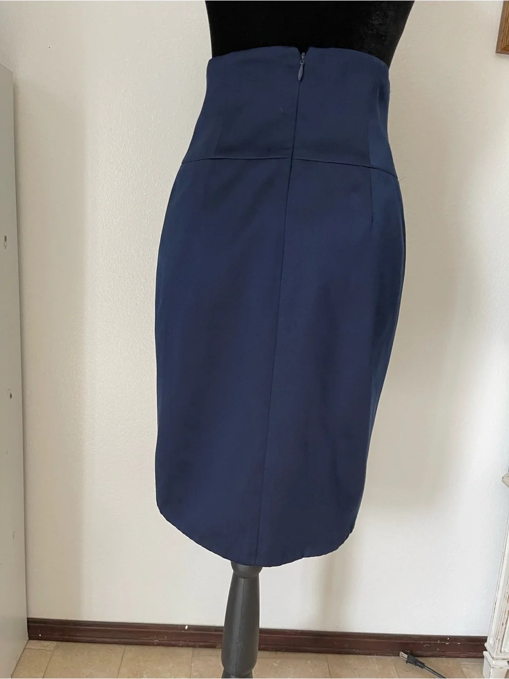 CHANEL Navy High-Waist Pencil Skirt with Front Ruching